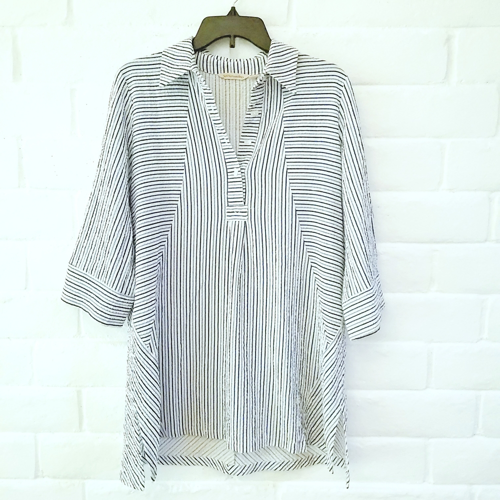 Soft Surroundings Small Standout Tunic Blouse Striped Blue White Lagenlook